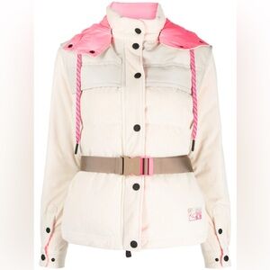 Moncler Tetras Ivory Pink Off-White Corduroy Down Puffer Ski Jacket Belt Vest 0